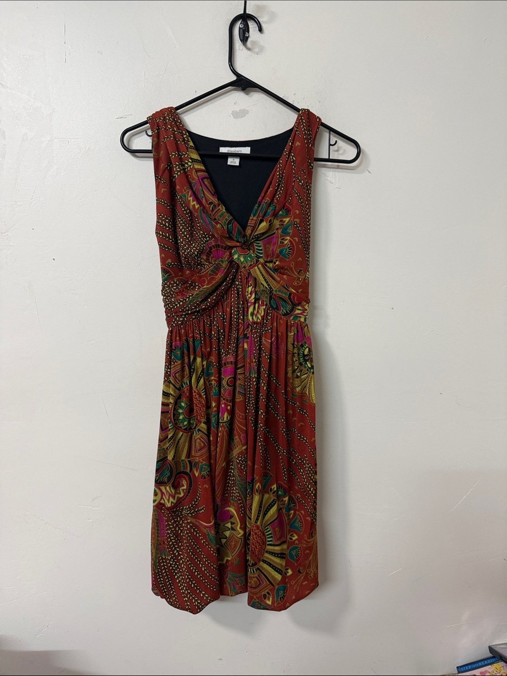 Dress Barn Rust Multicolor Twist-Front Midi Dress Y2K